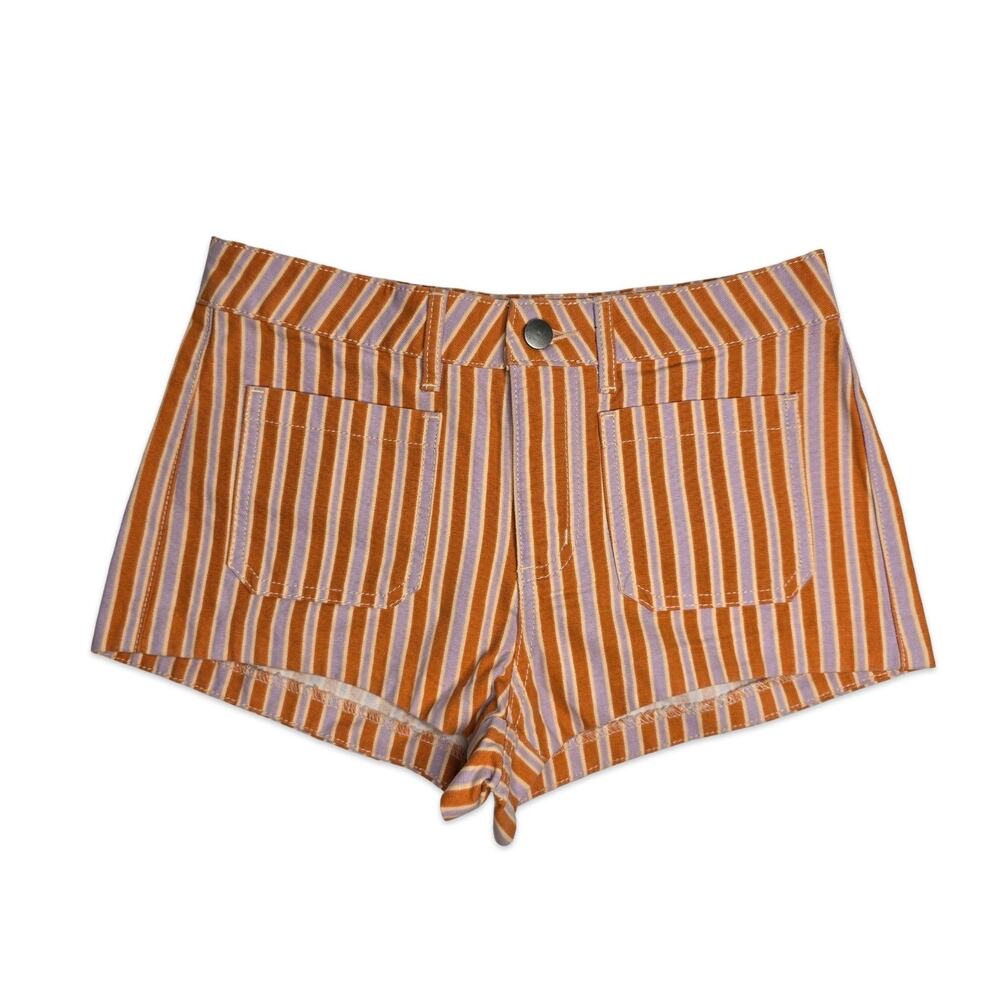 Silence + Noise Striped Shorts 26 Orange Purple High Rise Micro Retro Festival